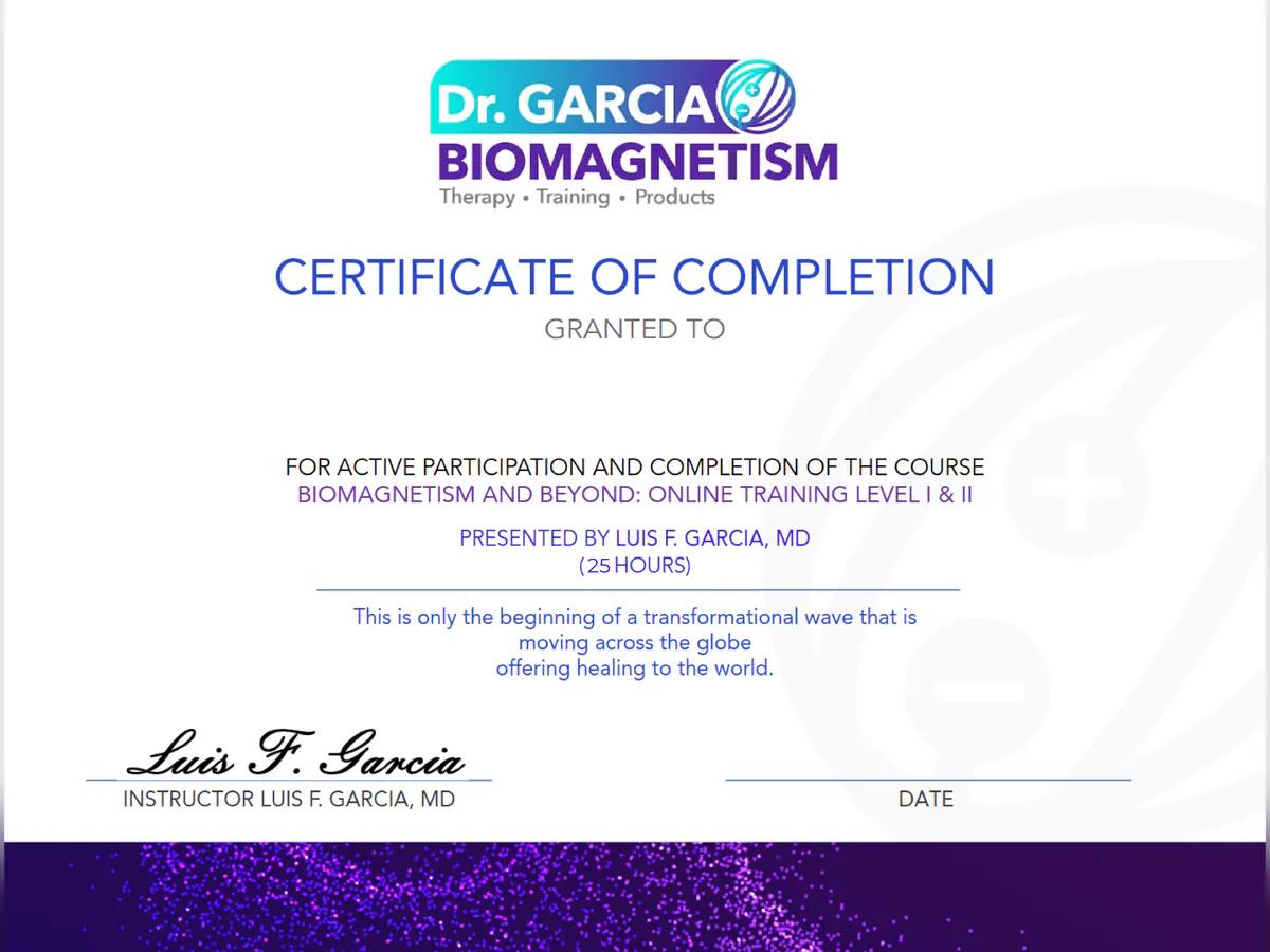 Official biomagnetism training certificate